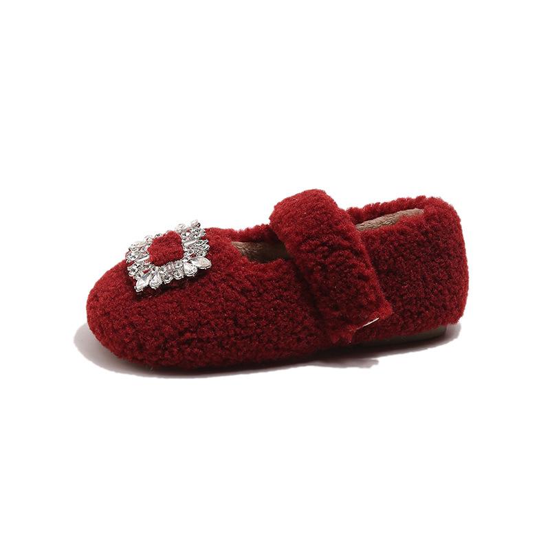 Kinder-Fellschuhe, Mädchen-Baumwollschuhe, neue Herbst- und Winter-Einfarbige Outdoor-Schuhe, rutschfeste weich-sohlige warme Schuhe für kleine, mittlere und