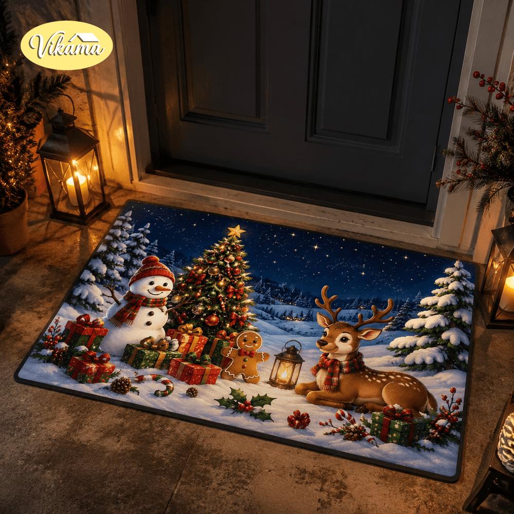 Christmas Entrance Rug Color-Printed For Bedroom, Living Room And Bathroom - Easy To Clean, Suitable For Home Decoration.