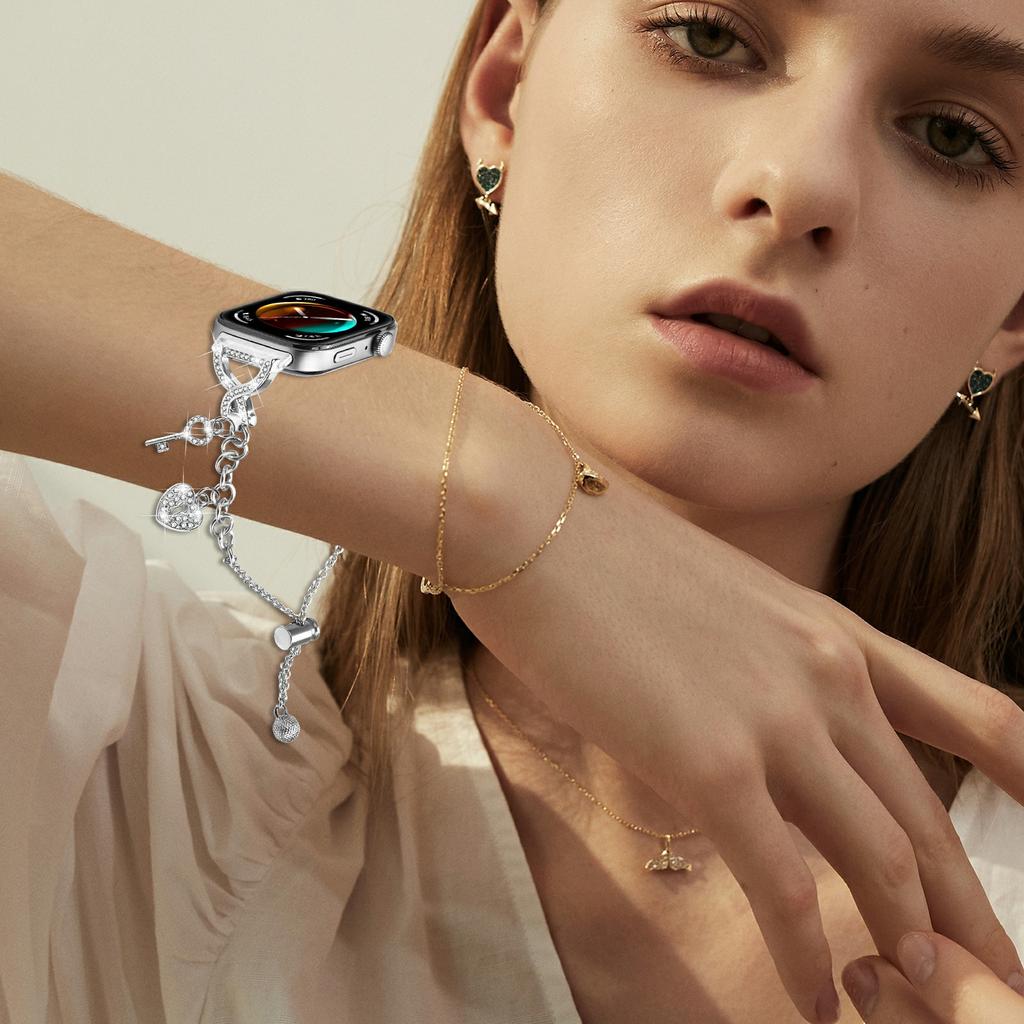 For Huawei Watch Fit 3/Watch 4/4 Pro Watch Band X-Type Silver Single Loop Pearl Chain Metal Strap