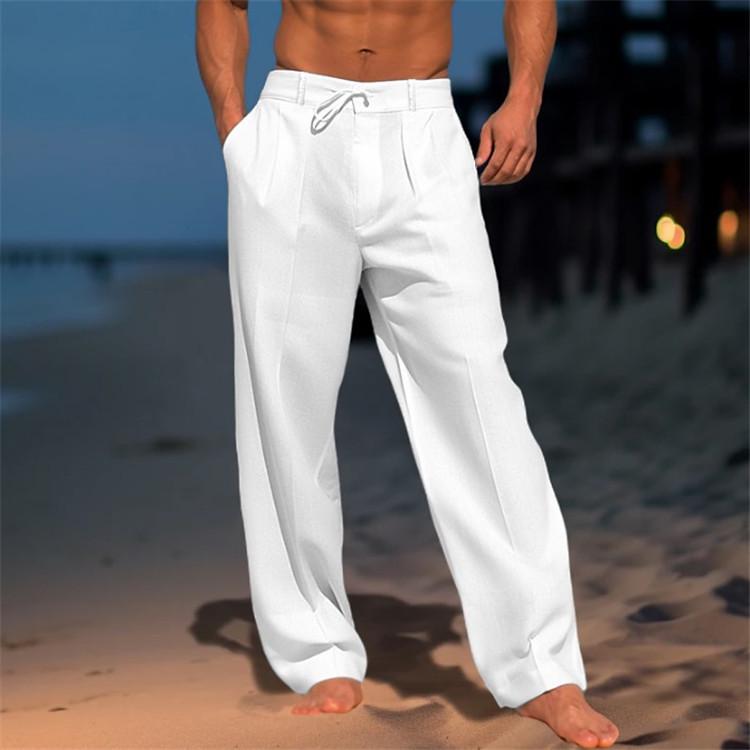 Men's 2025 Summer Linen Pants - Breathable, Solid Color, Casual Beach Style with Front Pockets