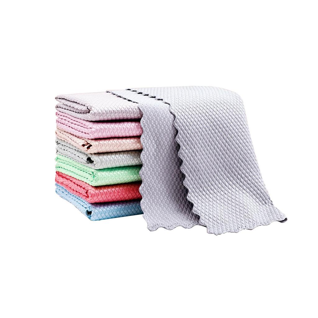 Thickened Kitchen Absorbent Rag, Lock Edge Striped Household Cleaning Coral Dish Cloth Nonstick Oil Scouring Pad