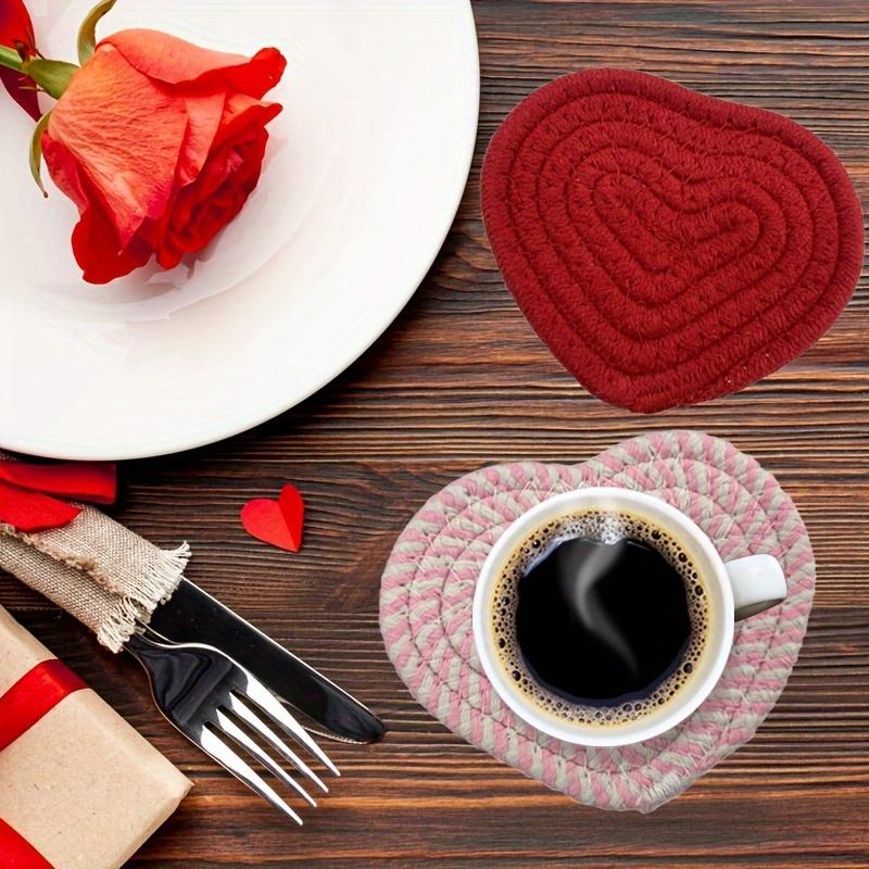 4Pcs Cup Coasters For Drinks Absorbent Woven Coaster Set Farmhouse Cloth Fabric Cup Coasters For Coffee Tea Valentine'S Day Gift