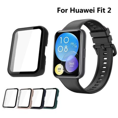 För Huawei Watch Fit 2-fodral PC-fodral Helskärmsfilm Huawei Fit2 Filmskydd av härdat glas Skyddsfilm