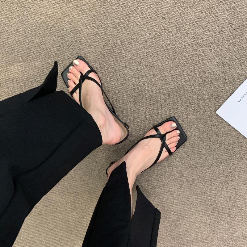 Fashion 2024 Summer Silvery Women Slippers Fashion Elegant Narrow Band Open Toe Slides Shoes Ladies Outdoor Dress High Heel