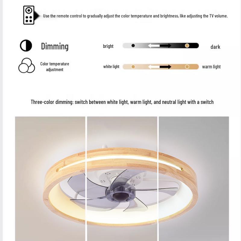 Japanese Solid Wood Ceiling Fan with Light - Variable Frequency for Bedroom, Living Room & Dining Room