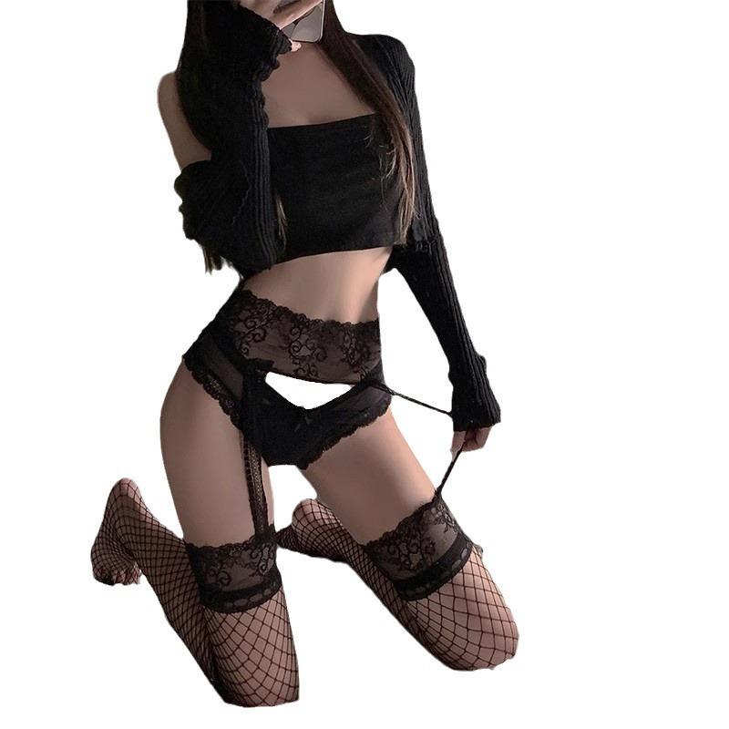 Schwarze Strümpfe sexy integrierte Strapshalter ultradünne hakenfeste Fischnetzstrümpfe Netzstrümpfe Stimmungsspitze Strapshalter Strümpfe