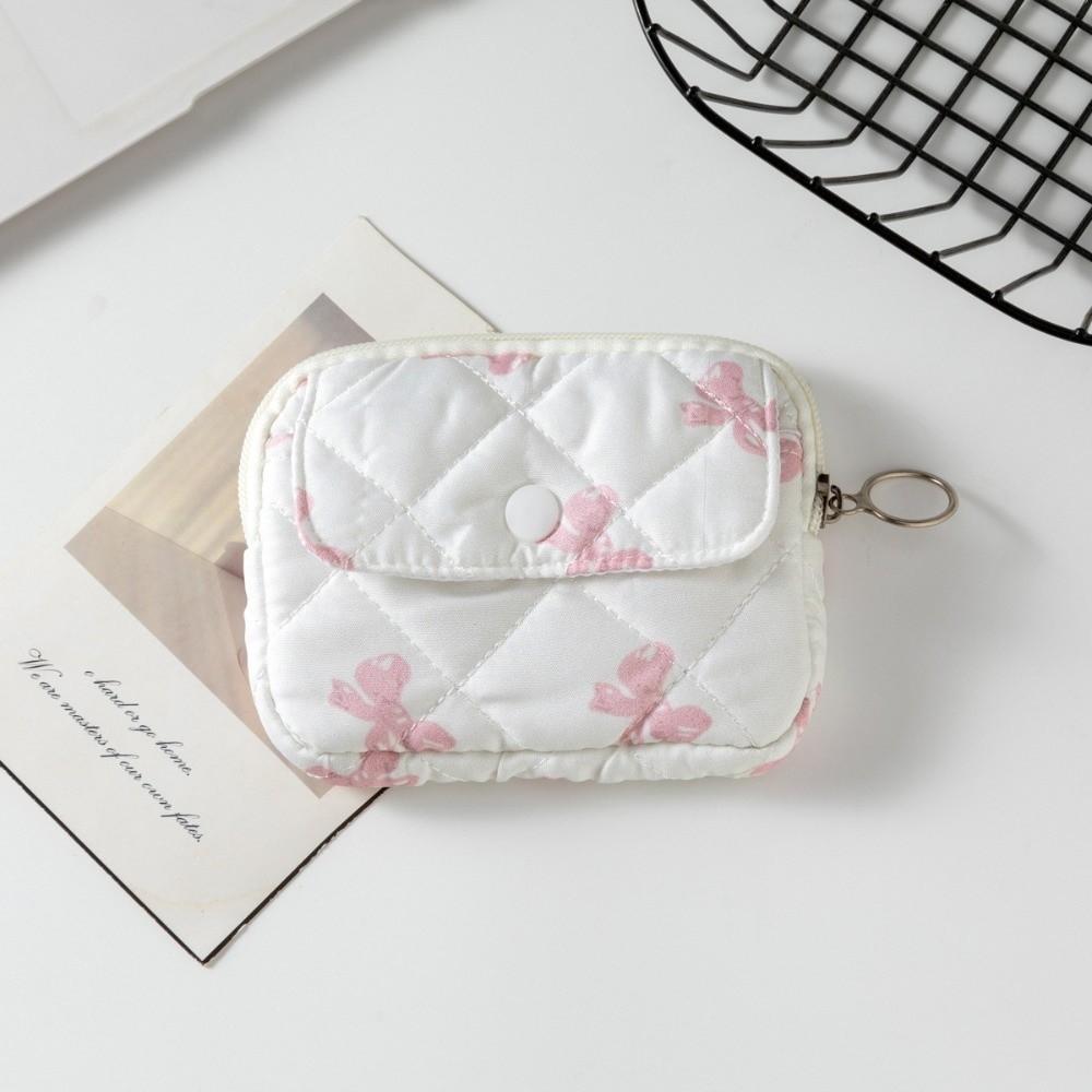 New Cartoon Floral Coin Purse Bow Print Large Capacity Storage Bag Headphone Bag