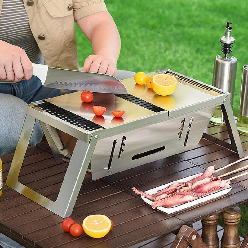 Barbecue Grill Barbecue Grill Household Indoor Outdoor Camping Charcoal Stainless Steel Portable Folding Barbecue Rack