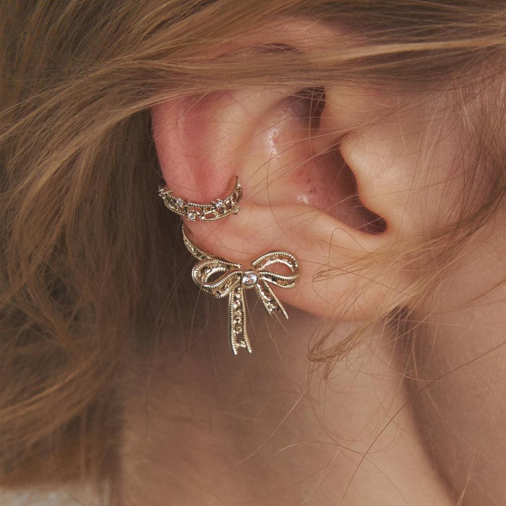 Lace series bow ear clips for women's giant good-looking earrings without pierced earrings, high-end earrings, new models.