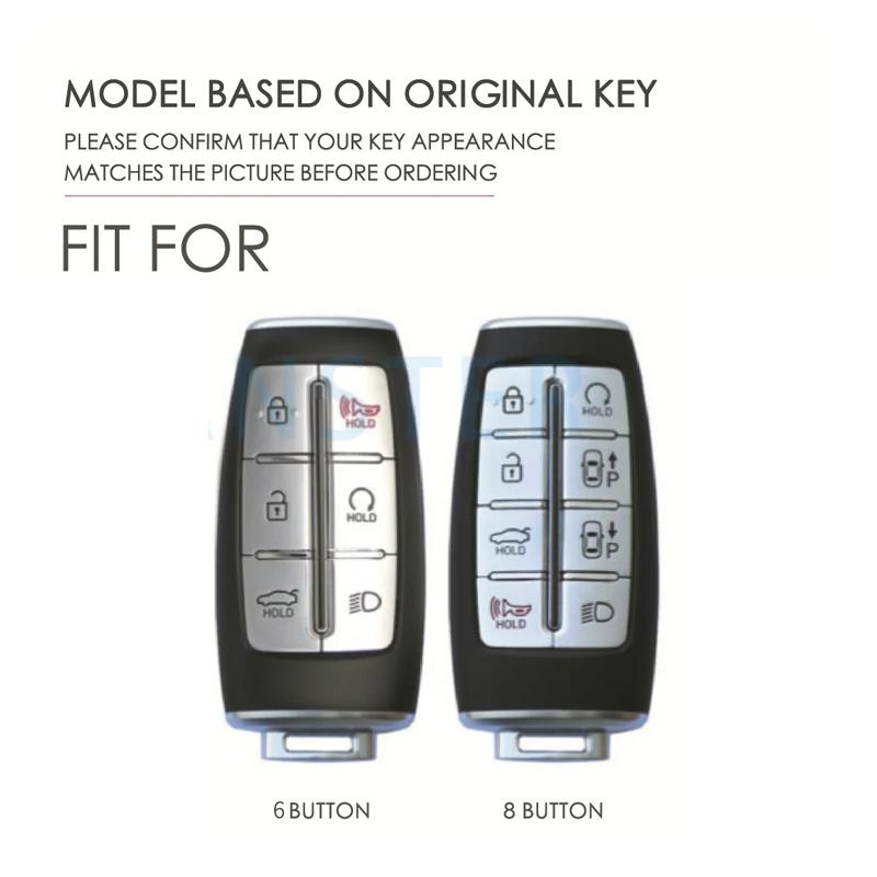 6 8 Bottons Leather Car Key Case Fob Cover For Hyundai Genesis G70 G80 G90 Gv70 Gv80 Eq900 Dh Bh G60 Accessorie