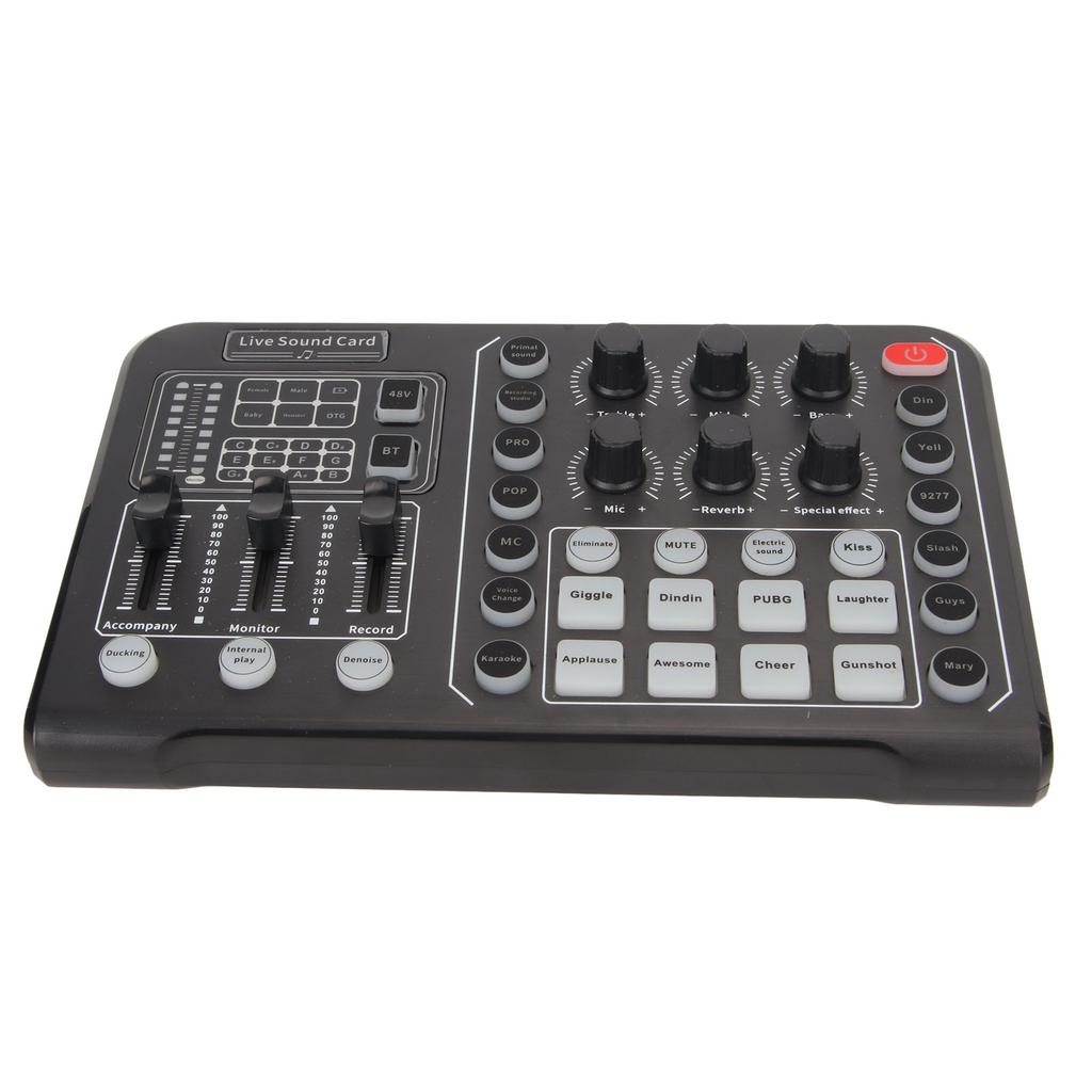 Live Sound Card Support Bluetooth 48V Large Diaphragm Noise Cancelling Sound Mixer Board with 15 Sou