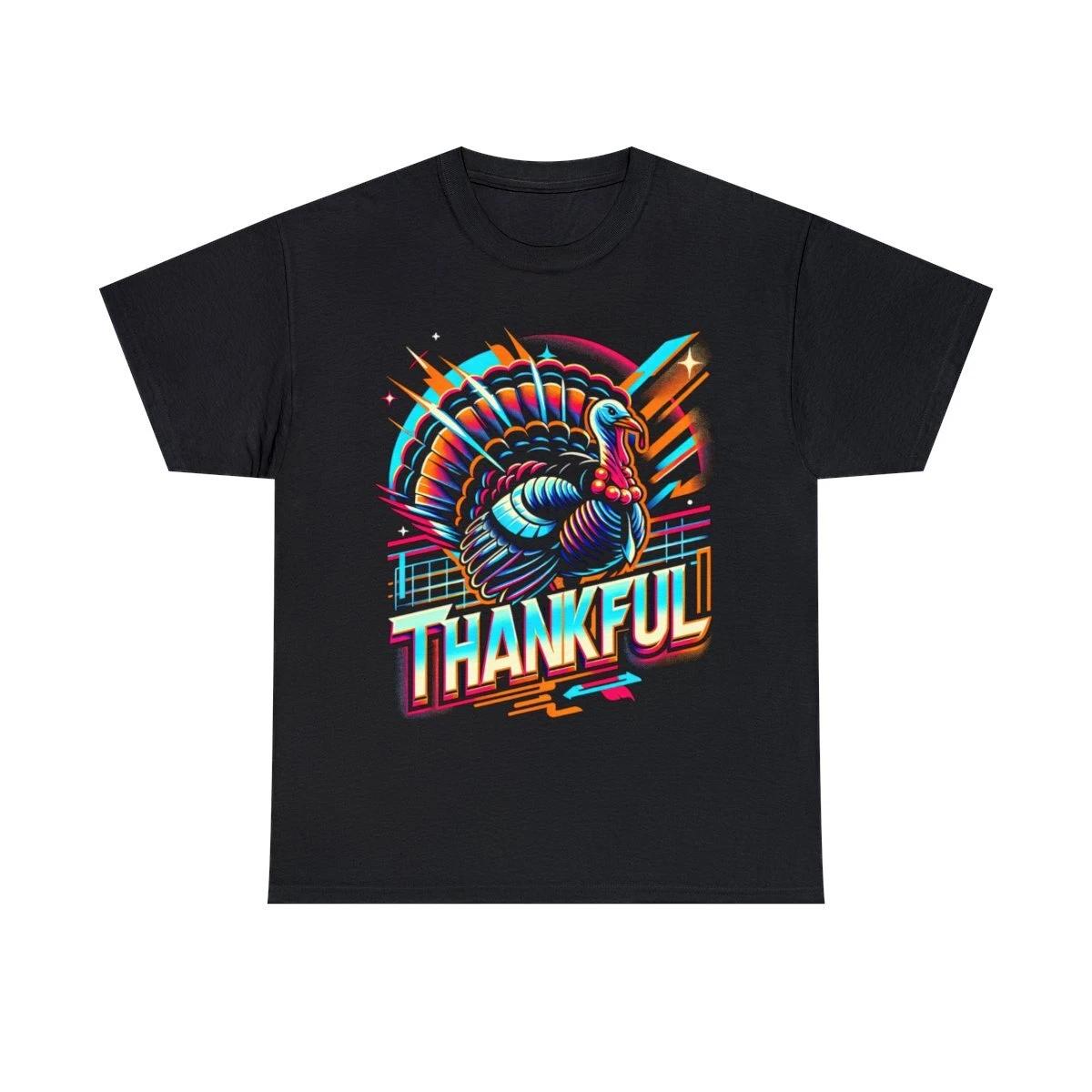 Thankful Retro Futuristic Turkey Thanksgiving Graphic Tee Shirt, S-5XL 3XL