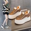 3 small size lace-up inner height increase casual new thick-soled wedge heel small man wedge heel shows high white shoes women