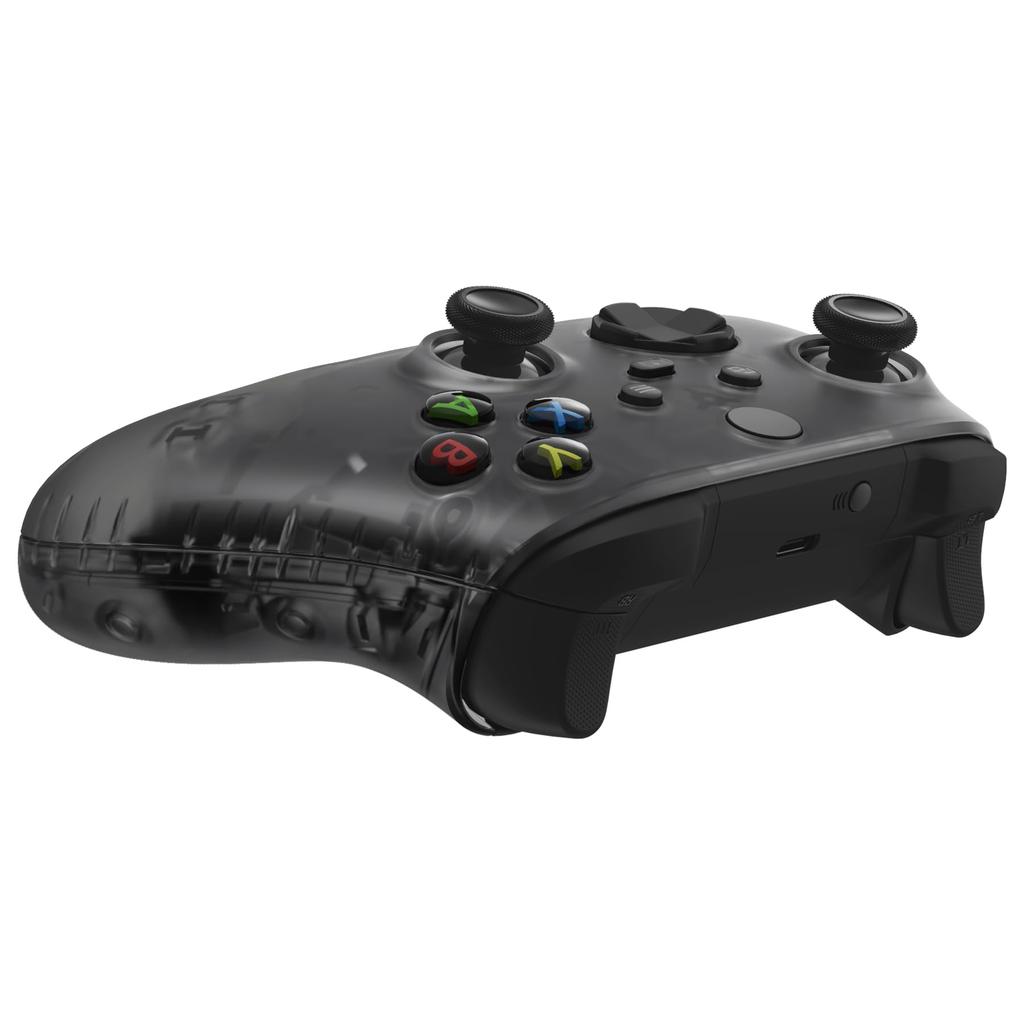 EXtremeRate Seitenschienen-Griffschale für Xbox Core Wireless Klar Schwarz Ersatz Frontgehäuseabdeckung Griff Faceplate für Xbox Series X S Controller