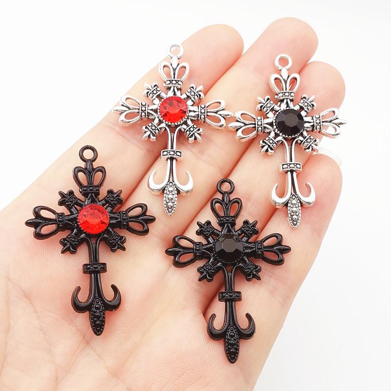 4pcs 53*35mm Ornate Gothic Cross Pendant Crystal Cross Charms Pendant Designer Charms Fit Jewelry Making DIY Jewelry Findings