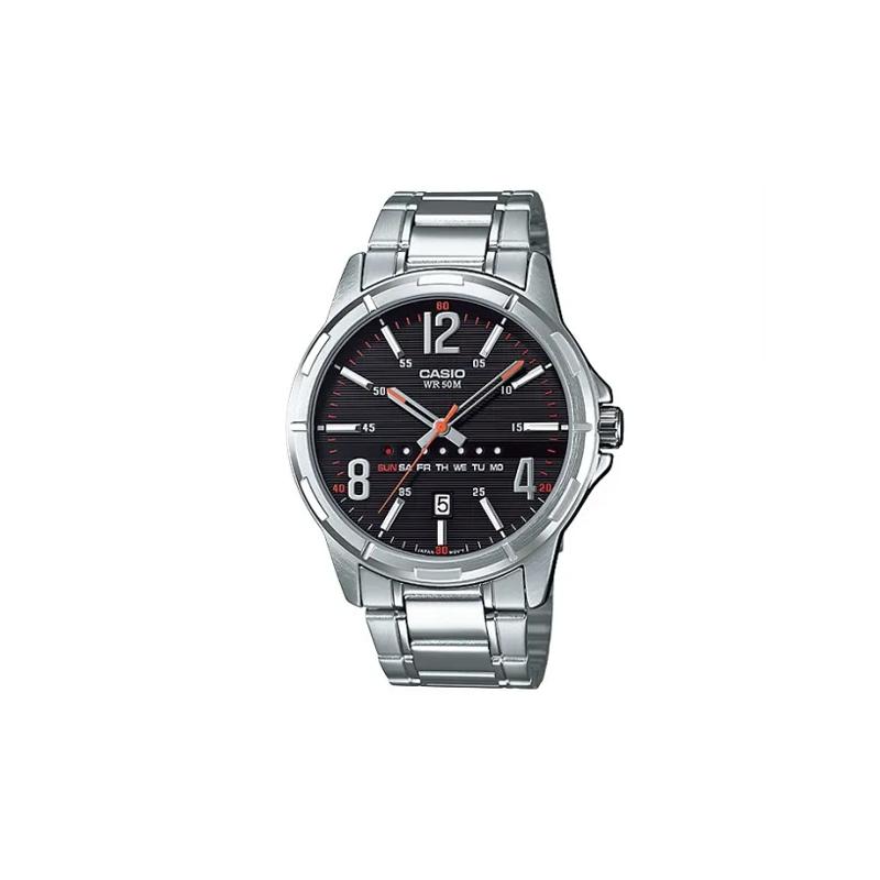 

Casio STANDARD series quartz movement stainless steel dial black dial 50 meters waterproof quartz movement stainless steel strap Japanese MTP-E106D-5A чорний