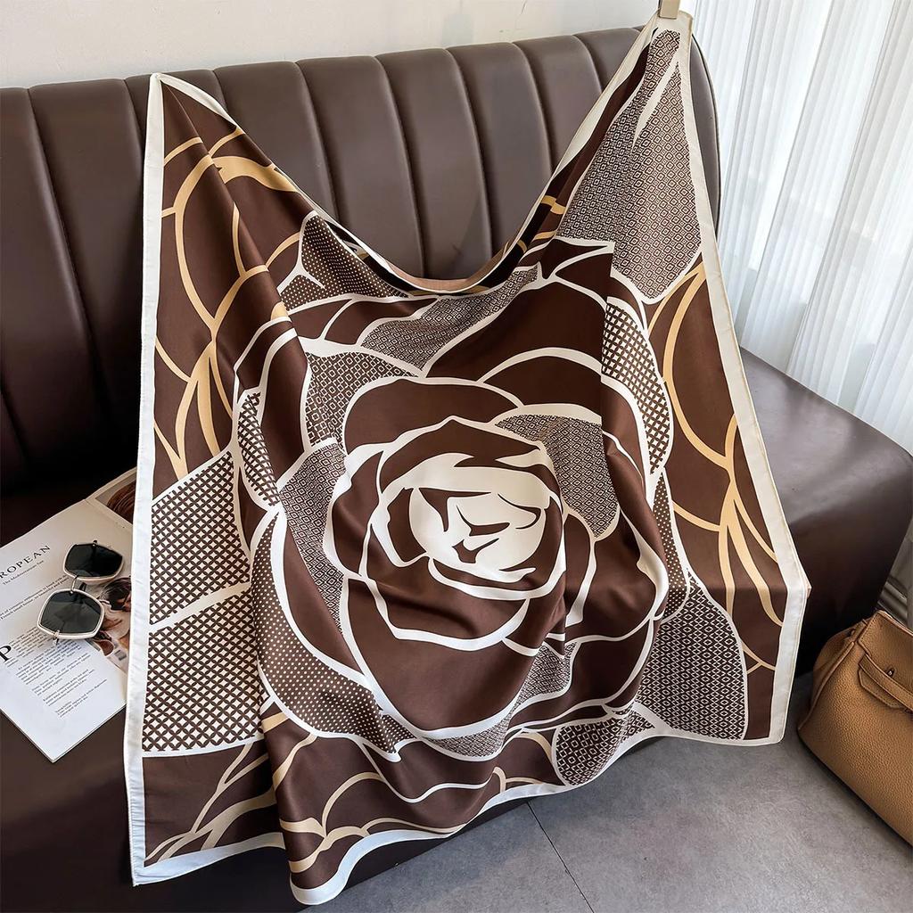 90*90Cm Square Scarf Twill Silk Feeling Women Head Shawls and Wraps Luxury Hair Tree Print Neck Scarves Hijab Bandana Pashmina