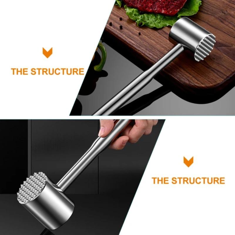 Stainless Steel Meat Tenderizer Mallet Heavy-Duty Kitchen Tool for Tenderizing Beef Chicken Pork and Steak Ideal for Cooking