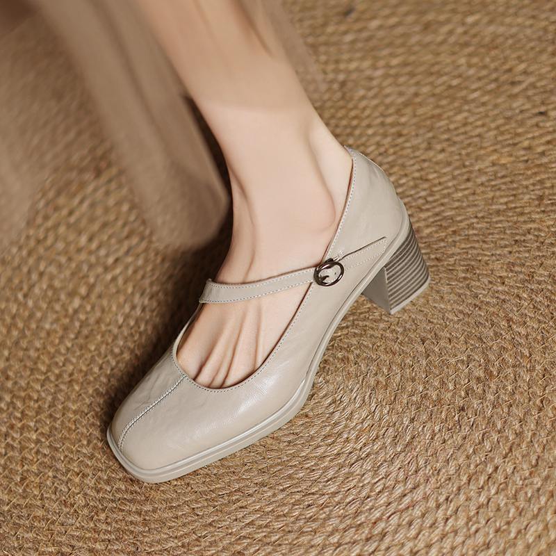 

Krazing Pot Sheep Skin Spring Summer Size 41 Chunky Heels Women Square Toe Mary Janes 41 серый