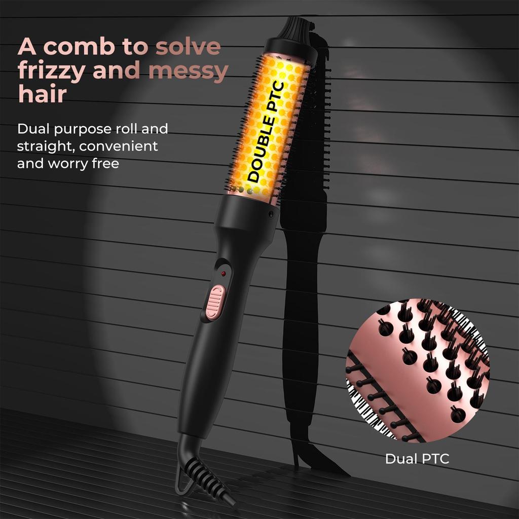Hot Air Curling Iron and Hair Straightener with Dual-Purpose Comb