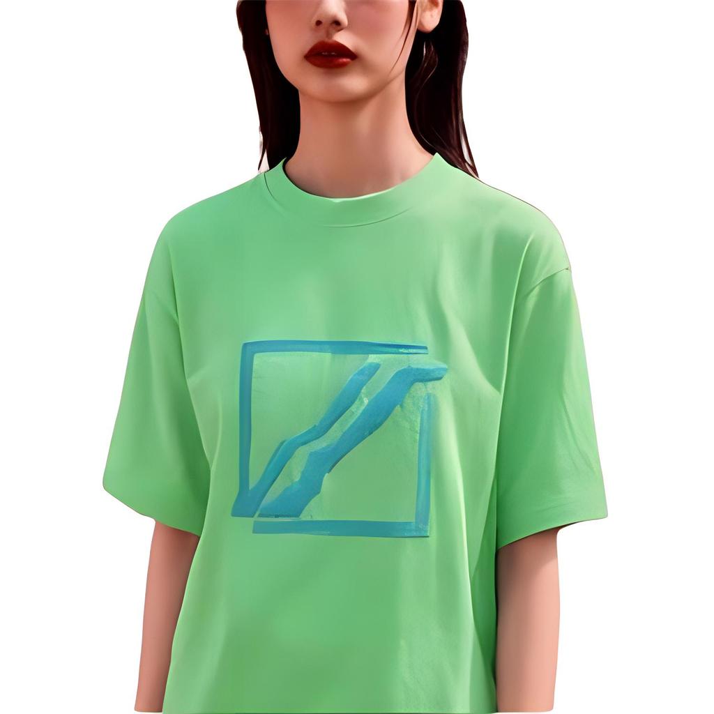 WE11DONE Sequin Square Logo Short Sleeve T-Shirt Women Tops Green WD-TT1-21-545-U