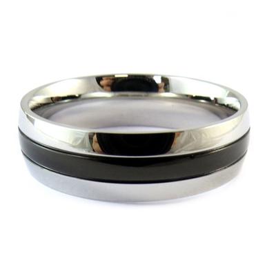 Ehering „Friedlich“ aus schwarz-silbernem Stahl – 6 mm