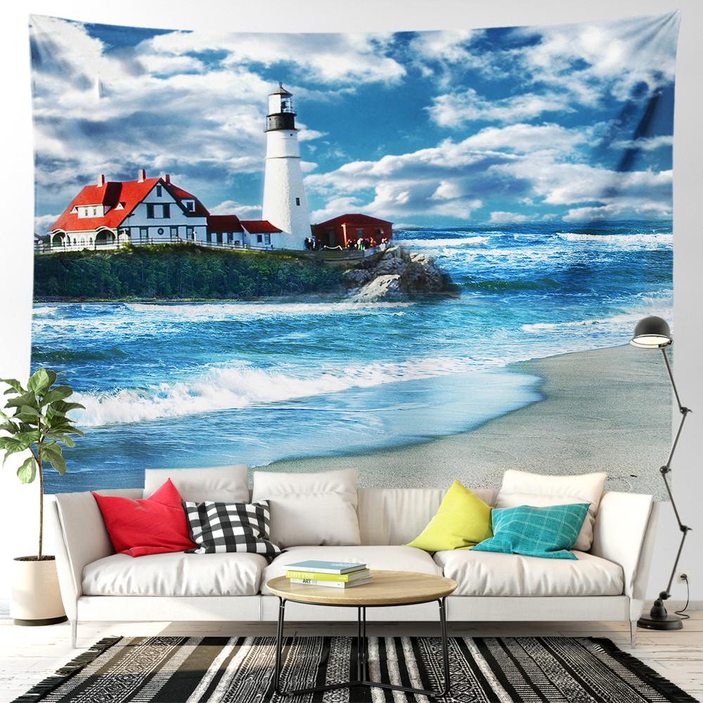 Beach Tapestry Seascape Bicycle Blue Ocean Landscape Tapestry for Bedroom Home Living Room Dormitory Home Decorations Aesthetics