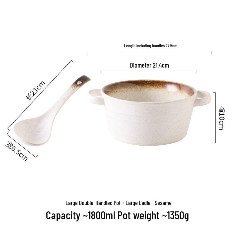 Large Double-Handled Ceramic Ramen & Soup Bowl