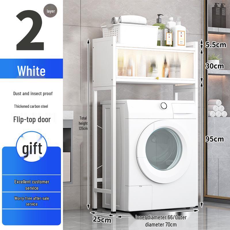 Floor-Standing Toilet and Washing Machine Storage Rack with Flip-Top Cabinet