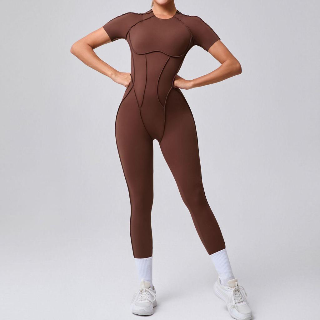 European & American 3D Backless Short Sleeve Jumpsuit - Autumn/Winter Yoga Activewear