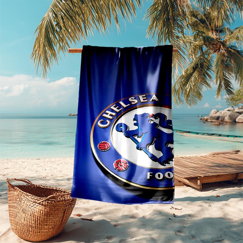 proof beach towel with Chelsea FC logo pattern - soft,absorbent,quick-drying,machine washable - perfect for swimming,camping,bathing