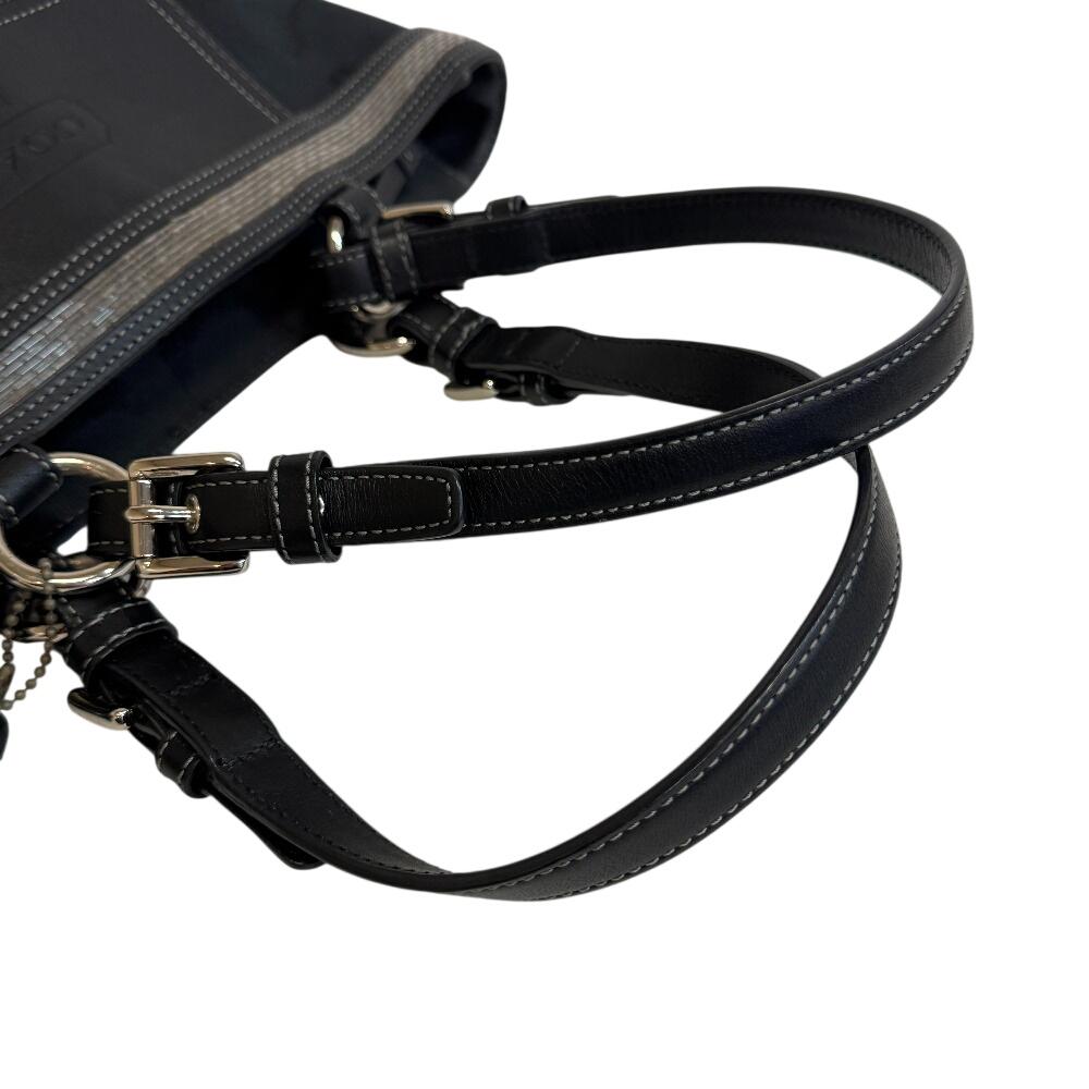 Coach 10445 Shoulder 2way Signature Canvas Tote Bag Black Canvas Used