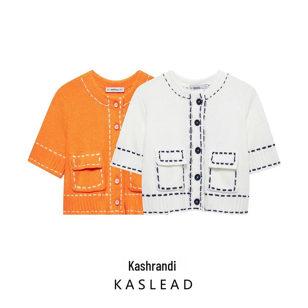 

Spring 2025 Women s European & American Style Short Sleeve Knitted Cardigan Jacket L білий