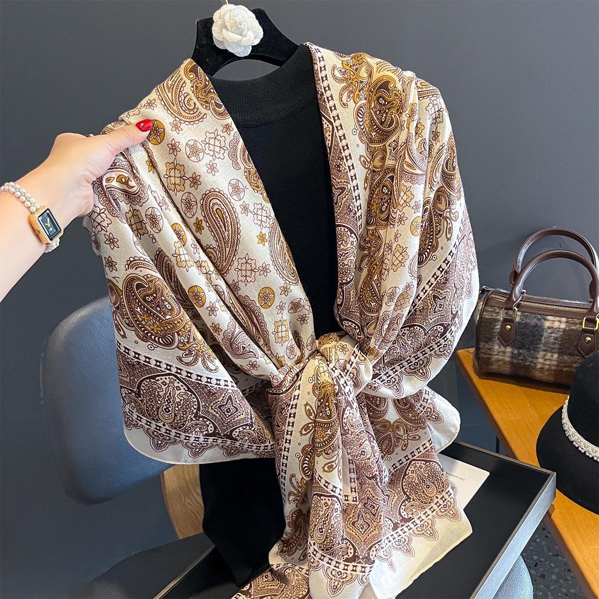 

Vintage Black Paisley Shawl 88x180cm Cotton-Linen Feel Boho Style Women s Scarf Fashion Luxury Big Size Blanket Wraps Headscarf