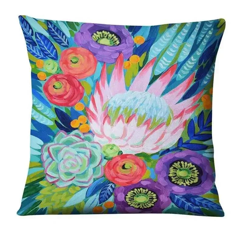 Home Pillow Decoration Watercolor Flowers Painting Print Pillowcase Home Decor Sofa Pillow Decorations Cushions Cover 45X45Cm