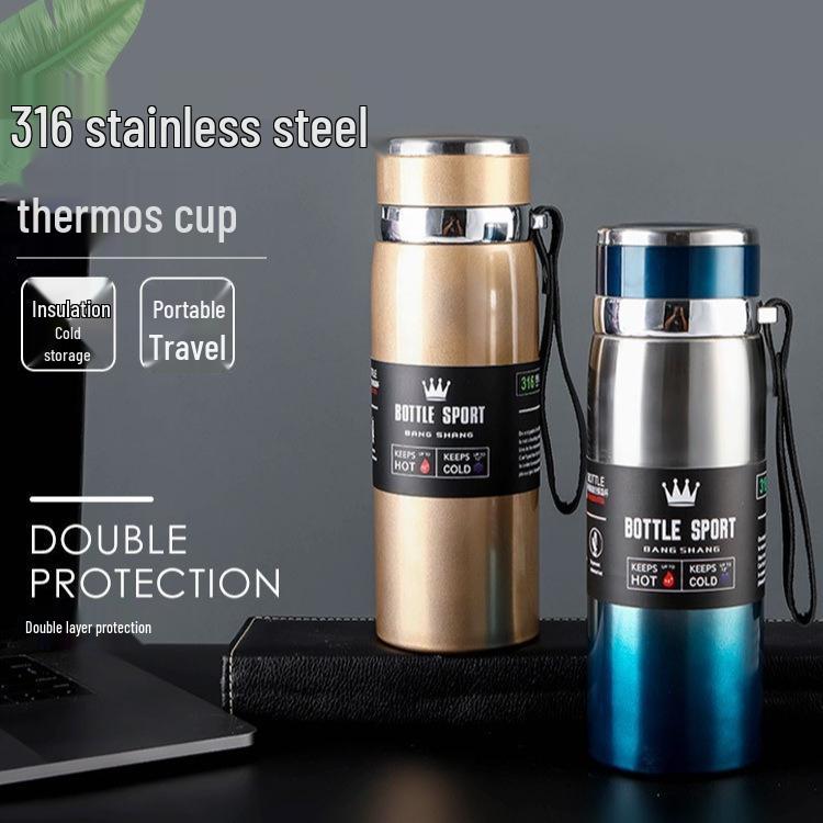 316 Stainless Steel Large Capacity Outdoor Sports Thermos Cup with Portable Lanyard