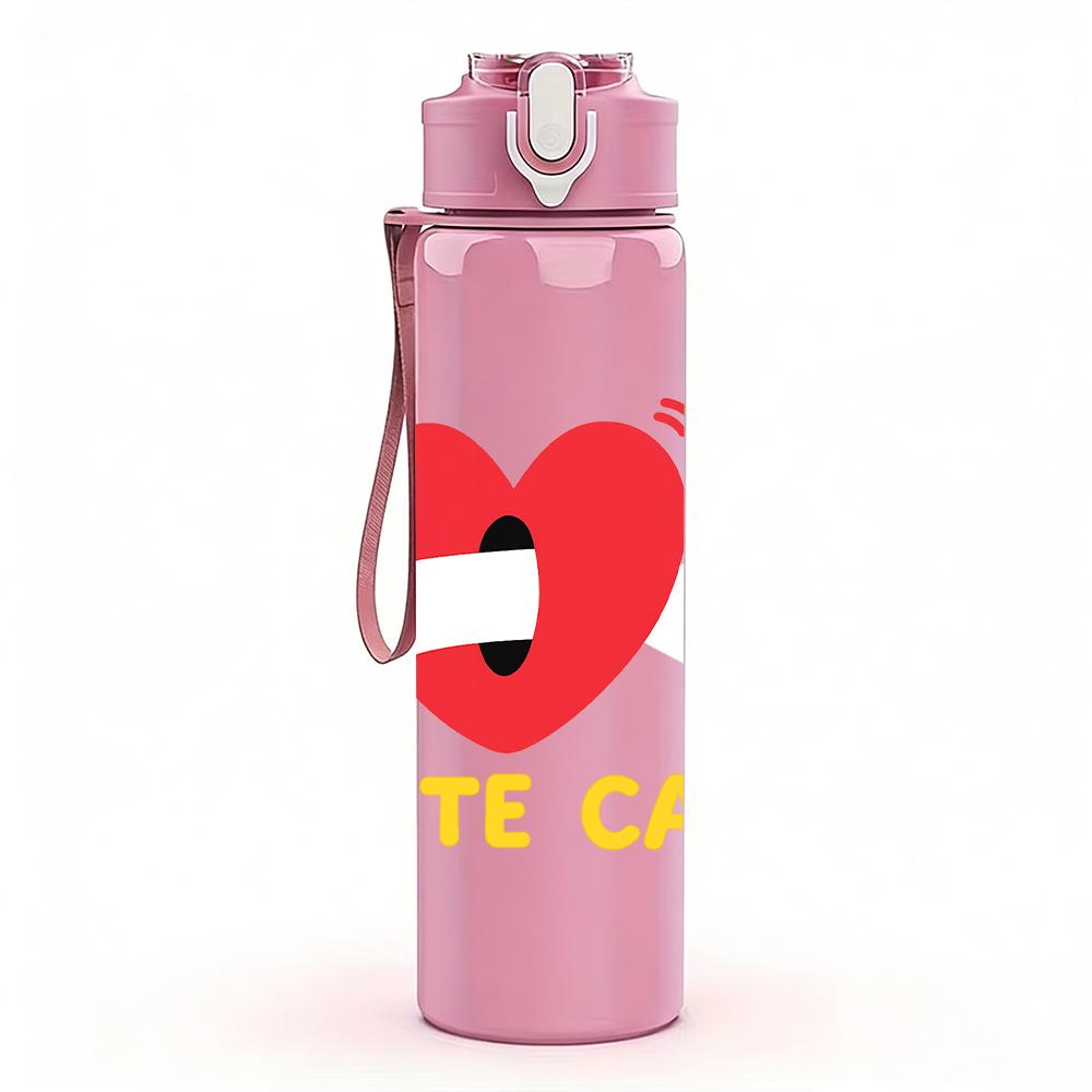 1PC Red Heart Cute Cat Mark 750ml Color Plastic Sports Water Bottle Leakproof Flip Straw Lid For Sports Office Home Use
