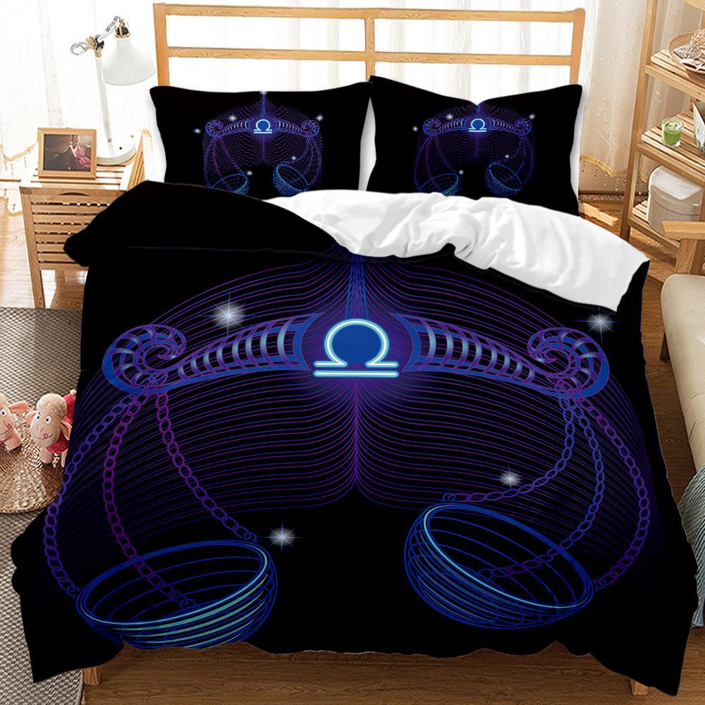 Twelve Constellations Duvet Cover Set King Size Mystery Black Background 3D Printed for Kids Teen Adult Polyester Bedding Set