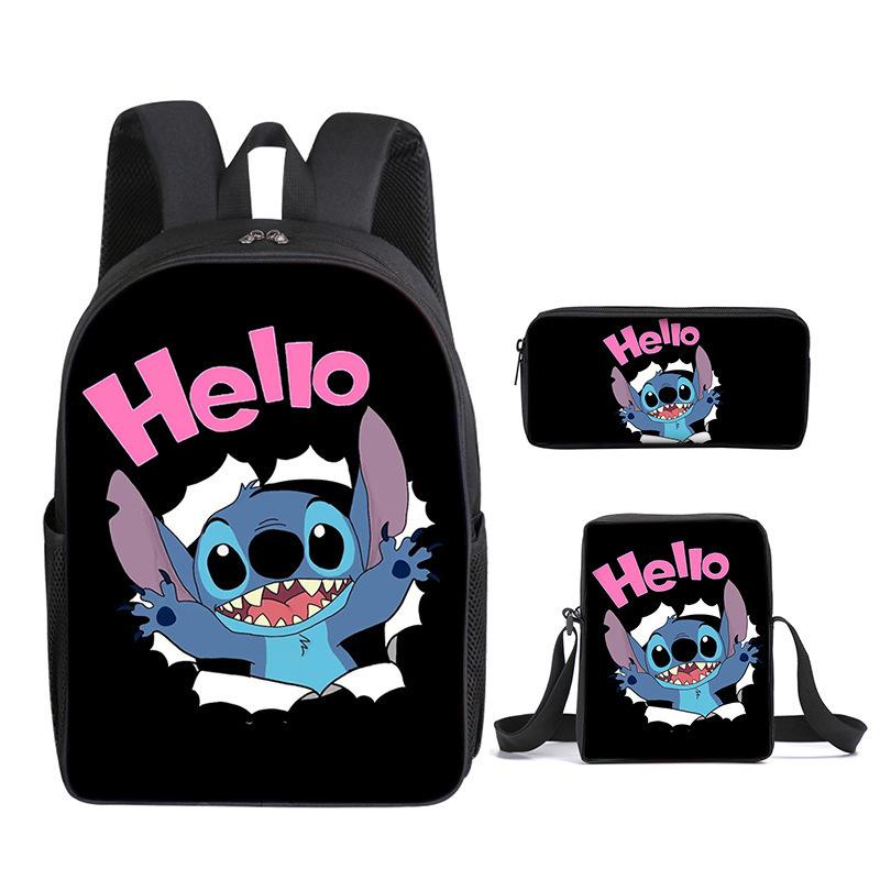 New Stitch Backpack, Stitch Three Piece Set, Elementary School Printed Cartoon Backpack, Shoulder Bag, Pencil Case Set