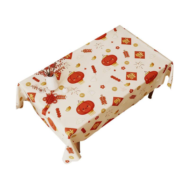 Red Festive High-End Tablecloth Tablecloth Fu Character Light Luxury Coffee Table Cloth Waterproof Atmosphere Dining Table Cloth
