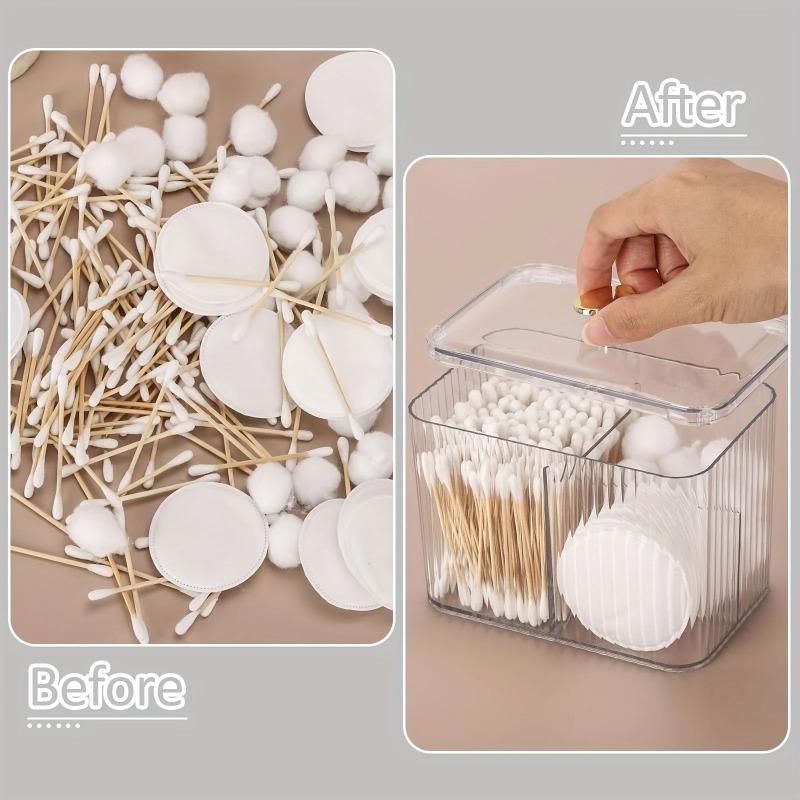 Porta Cotton Fioc Dispenser 3 Scomparti Trasparente Organizer da Bagno Barattolo 3 Griglie Porta Cotton Fioc/Dischetti/Palline Contenitore Scatola PortaCosmetici