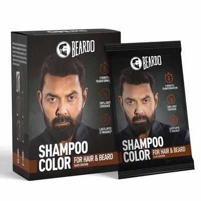 BEARDO Šampon na vousy a vlasy Color | Přírodní hnědá | 100% krytí šedin | Barva na vlasy za 5 minut | Bez amoniaku | S přírodními aktivními látkami | Neobarví vousy
