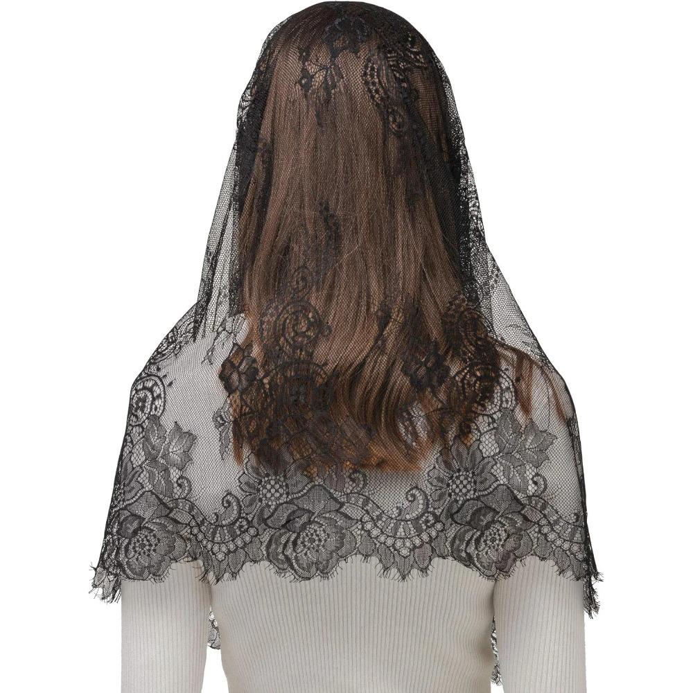 Black Lace Veil Spanish Style Lace Traditional Vintage Inspired Infinity Shape Mantilla Veil Latin Mass Head Covering