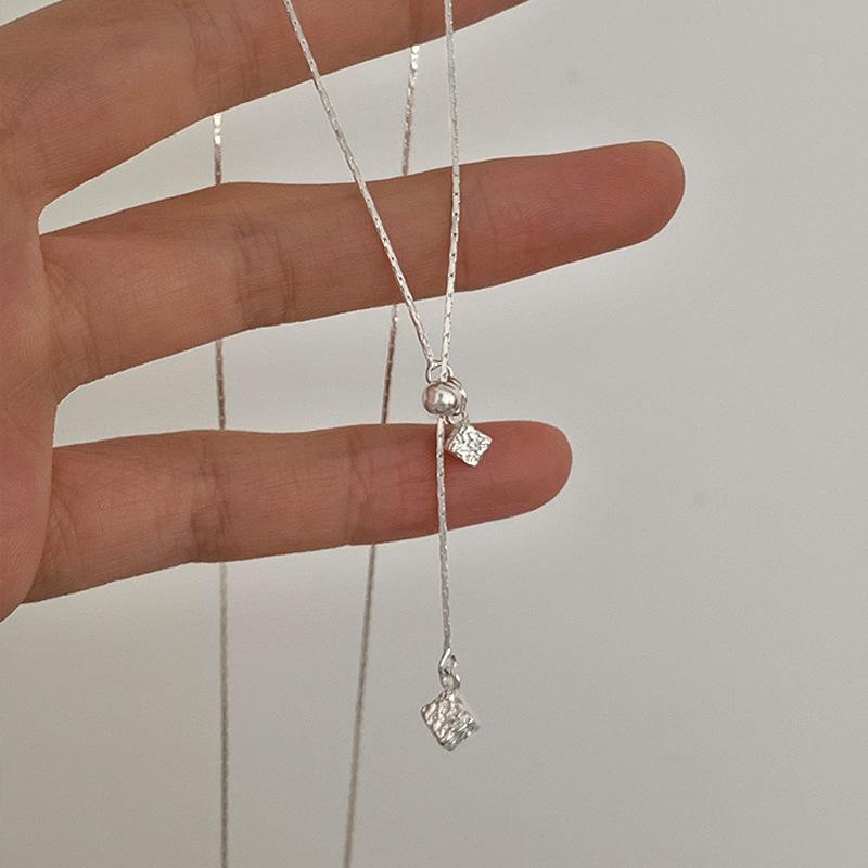 

New 925 Silver Necklace Charm Personality Long Geometric Shape Pendant Choker Birthday Gift for Women Exquisite Jewelry платиновый