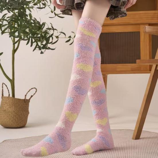 Women Long Floor Socks Soft Fluffy Over Knee Socks Colorful Warm Thick Thigh High Socks for Home Indoor Wear Bedroom Sleeping