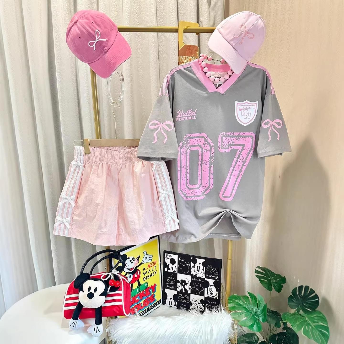 Southeast Asia Women s Casual Spring/Summer Two-Piece Set: Loose Short Sleeve Top  Shorts in American Style One Size серый