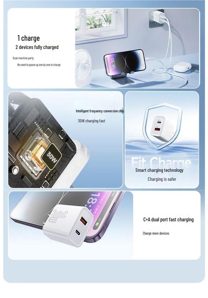 30W Dual Port GaN Fast Charger for iPhone 15 Pro Max