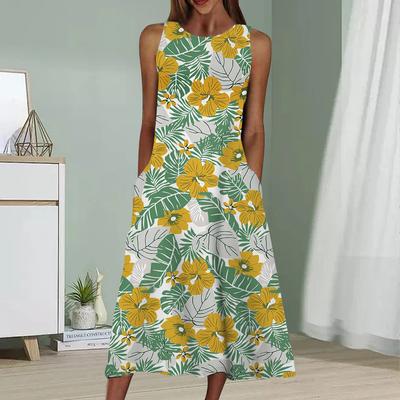 Mode d'été Robe sexy sans manches Robe douce et décontractée à imprimé feuilles 3D Robe à bretelles sans manches