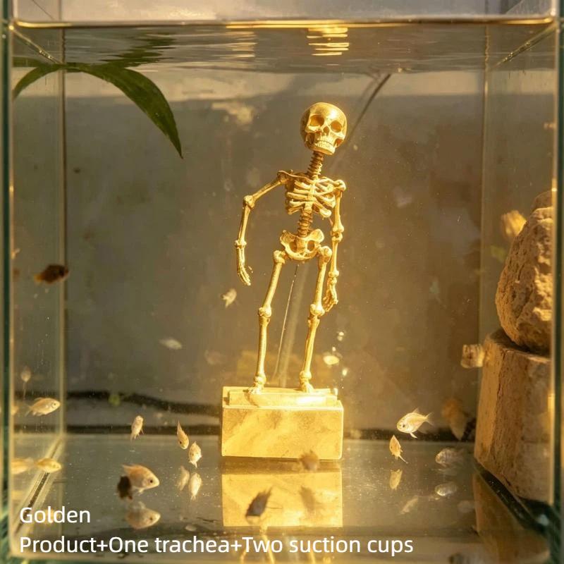 Aquarium Dancing Skeleton Bubbler Realistic Interactive Fish Tank Decor with Air Hose for Saltwater Aquarium Landscape