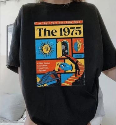 Maglietta della band The 1975, T-shirt unisex nera in cotone The 1975